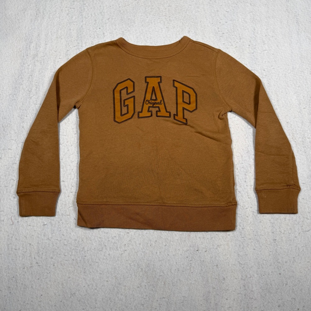 Gap Kids Brown Fleece Lined Crewneck Sweatshirt Original Logo Size S 6-7